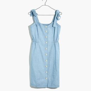 Denim Tie-Strap Button-Front Sundress in Morley Wash